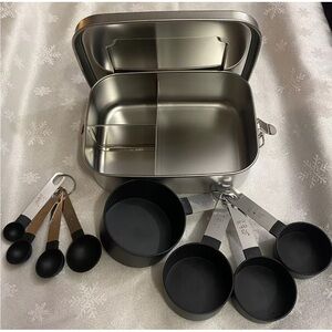 Nuevo 3 Compartment Stainless Steel Lunch Box 6”x8”x2.5” W/ measuring cups 29.95